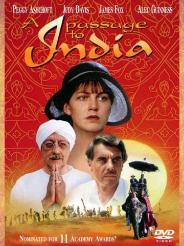 A Passage to India poster with orange Victorian background