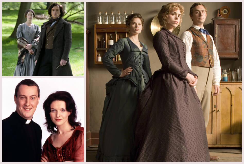 best britbox shows collage of Jane Eyre, Ballykissangel, The Sally Lockhart Mysteries