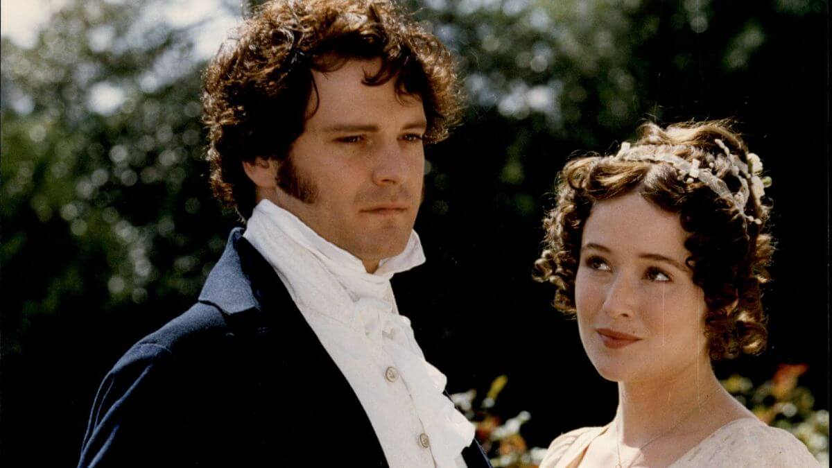 Colin Firth Movies featured image with a publicity shot of Mr. Darcy and Elizabeth in Pride and Prejudice.