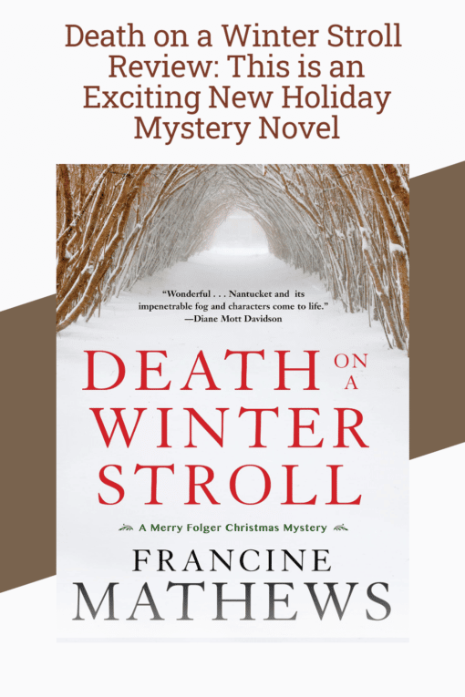 Death on a Winter Stroll pin with book cover
