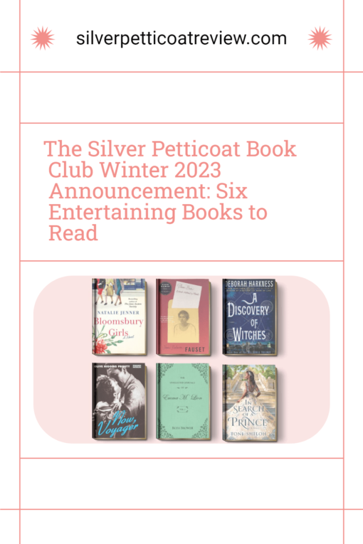The Silver Petticoat Book Club Winter 2023 Announcement: Six Entertaining Books to Read; pinterest image
